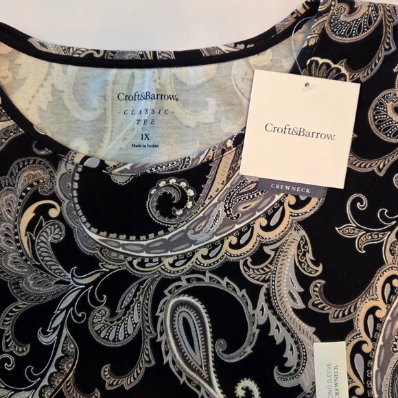 NWT - Croft & Barrow Classic Long Sleeve Paisley Print 100% Cotton Tee – Size 1X - Picture 9 of 11